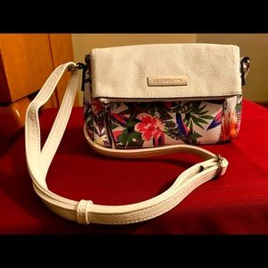 Liz Claiborne floral, leather adjustable crossbody purse!
